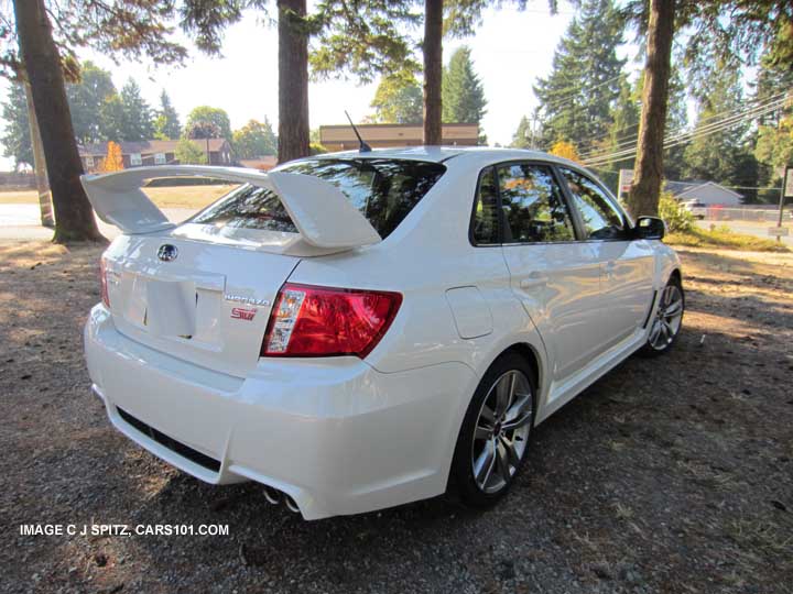 rear view white 2013 subaru sti 4 door sedan