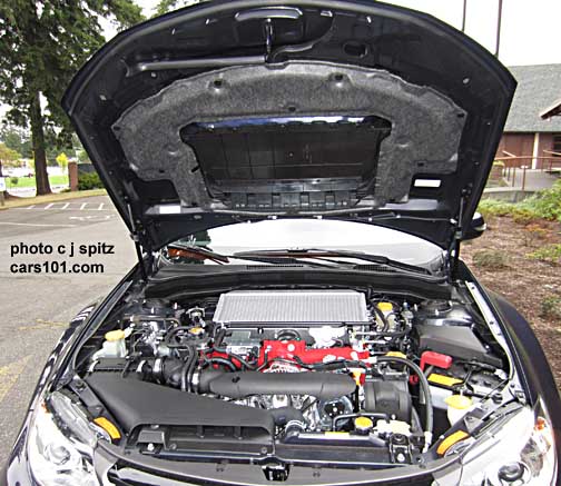 2014 sti engine showing hood open