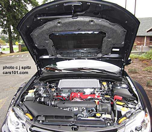 2014 sti engine showing hood open