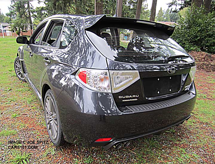 rear view 2014 5 door WRX hatchback, dark gray color shown