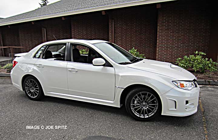 2014 wrx 4 door sedan side view, satin white