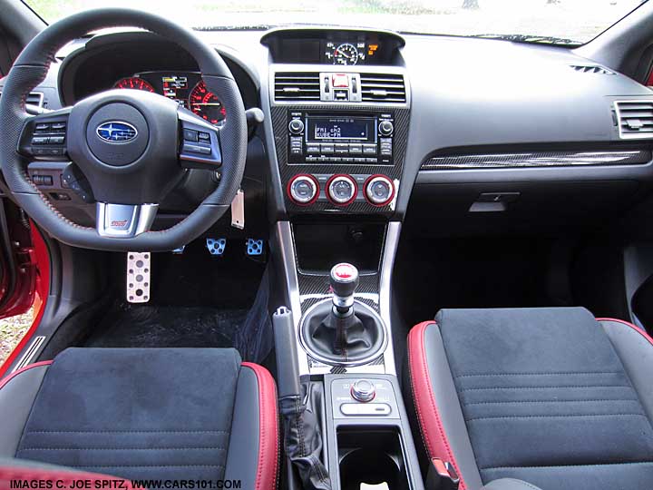2015 STI interior with Alcantara and black/red leather side bolsters