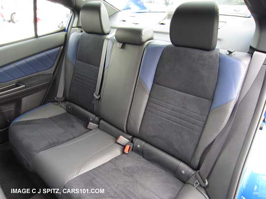 2015 Subaru STI Launch Edition rear seat is alcantara  with blue leather bolsters