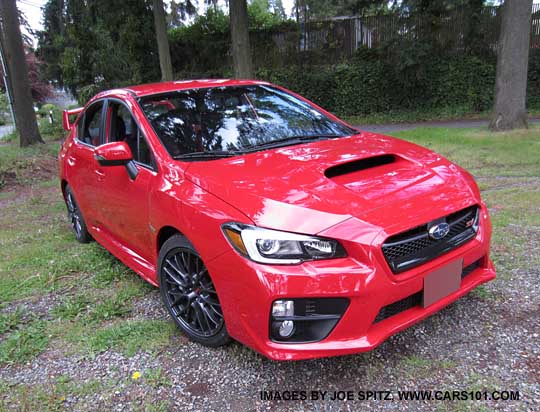 3/4 view Lightning Red 2015 Subaru WRX STI