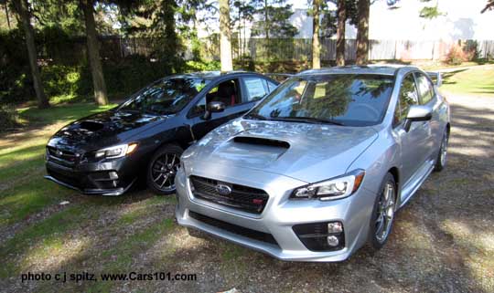 ice silver and dark gray 2015 STIs, side by side
