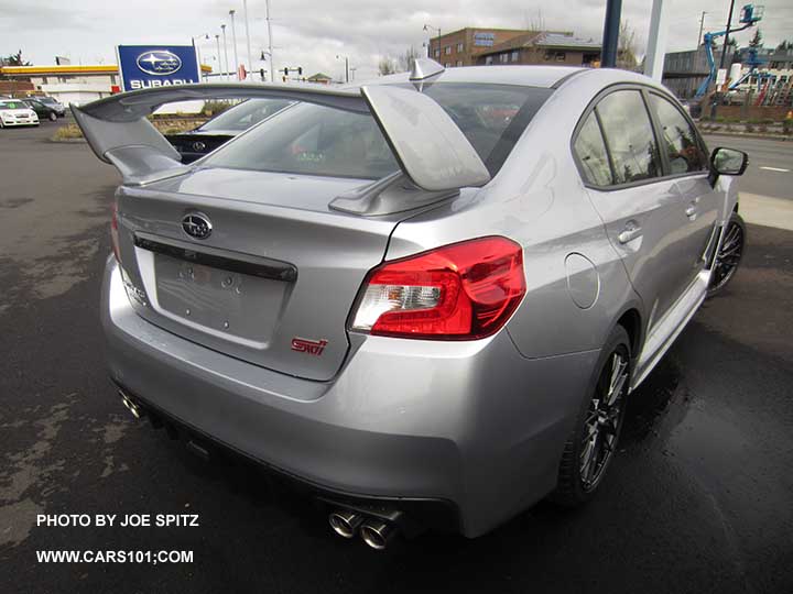 ice silver 2015 WRX STI with optional carbon fiber trunk trim