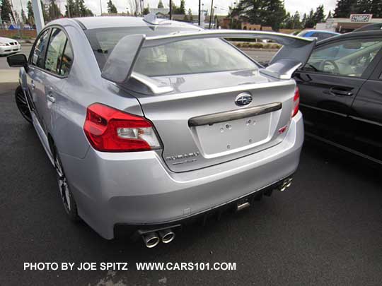 ice silver 2015 WRX STI with optional carbon fiber trunk trim