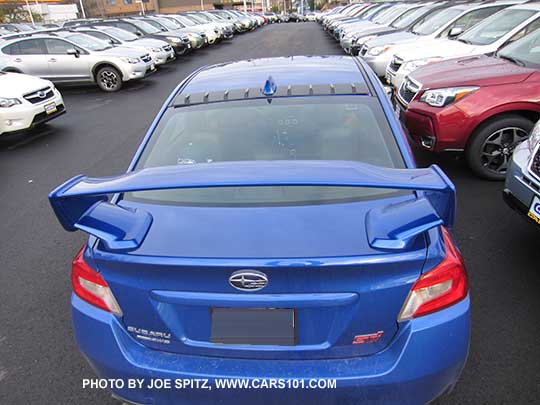 WR Blue 2015 STI with optional rear vortex generator on the roof by the antenna