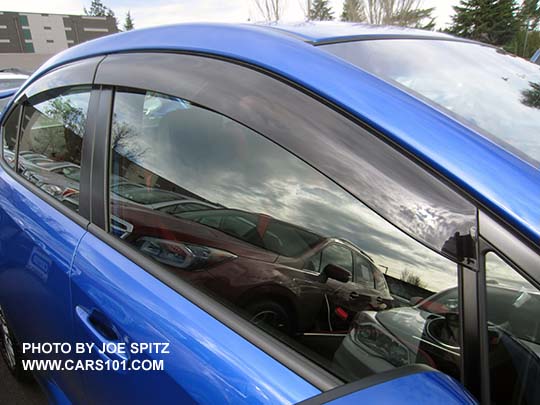 2015 WRX and STI optional side window rain drip moldings. WR Blue STI shown