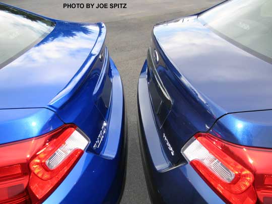 back to back 2015 WRX with and without rear spoiler