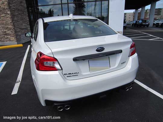 Crystal White WRX, rear view, no rear spoiler