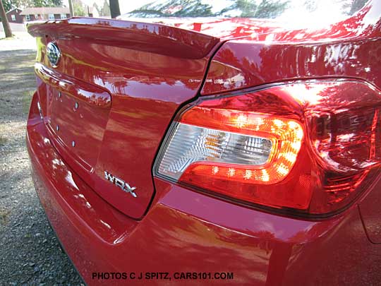 closeup of 2015 WRX rear spoiler on Premium, Limited models