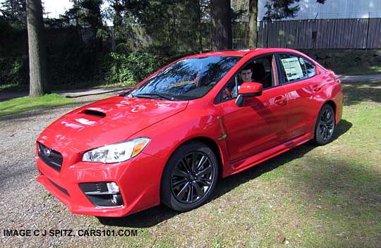 3/4 view redesigned 2015 subaru wrx sedan, red color shown