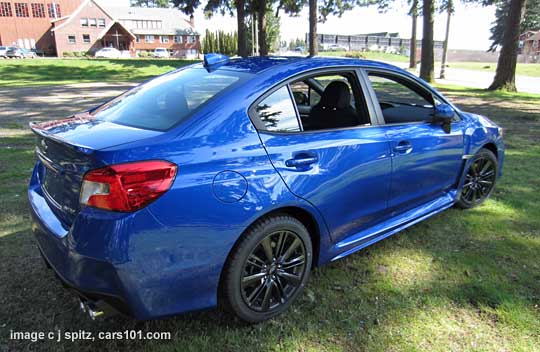 rear 3/4 view wrx limited sedan, blue