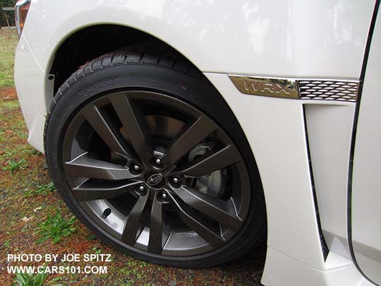 2016 WRX Limited 18" gray, split spoke alloy, Crystal white car.