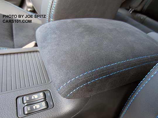2016 Subaru WRX  STI Series.HyperBlue black alcantara center armrest with hyperblue stitching