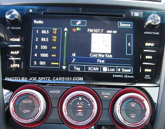 2016 WRX and STI 7" LCD navigation audio system at the FM HD screen. STI shown.