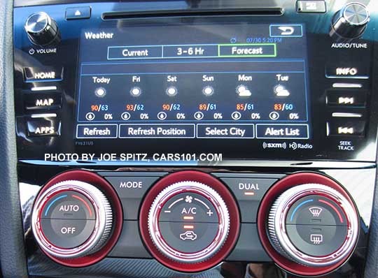 2016 WRX, STI 7" LCD audio system with SiriusXM Travel Link at the weather screen.