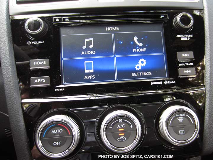 2016 WRX Base, Premium, Limited, and STI model 6.2" audio with physical buttons, WRX shown with single temperature setting