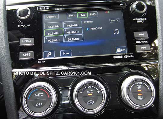 2016 WRX Base, Premium, Limited, and STI model 6.2" audio with physical buttons, WRX shown with single temperature setting