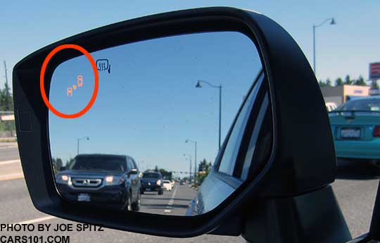 2017 and 2016 Subaru WRX and STI outside mirror with blind spot detection, optional on WRX Limited, standard on STI Limited.