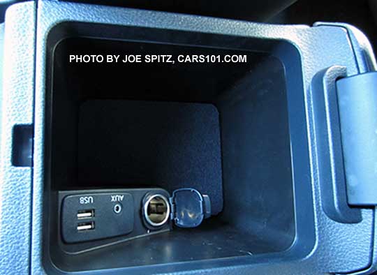 2016 WRX console armrest storage with dual USBs ( two USBs with 7" audio navigation only)