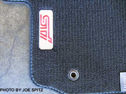 closeup of the 2016 Subaru WRX STI Series.HyperBlue floor mat with hyperblue edge stitching