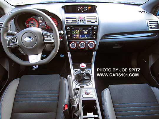 2016 Subaru WRX STI Series.HyperBlue interior- alcantara seats with hyperblue stitching, dash, instrument panel, 7" audio navigation system, center console.