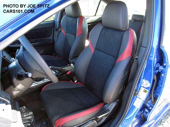 2016 STI fromt seat, black alcantara with red trim