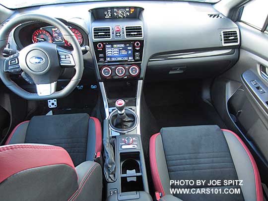 2016 Subaru STI dashboard and console,  black alcantara material, 6.2" audio system with physical buttons