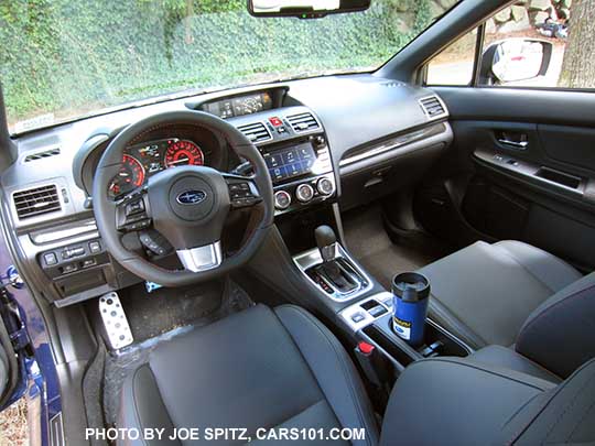 view from the driver's seat of the 2016 Subaru WRX Limited center console with CVT automatic