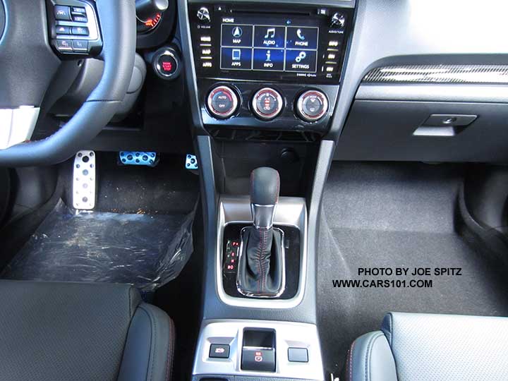 closeup of the 2016 Subaru WRX CVT center console with electric parking brake