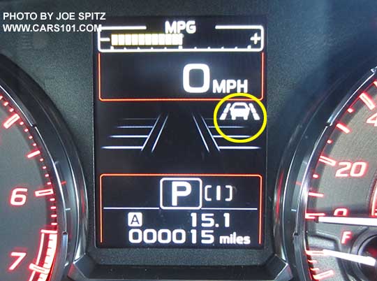 2017 and 2016 WRX Eyesight Lane Keep Assist 'on' symbol on the gauge cluster