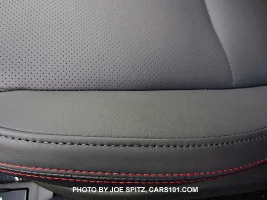 close-up of the 2016 WRX Limited perforated leather, black bolsters with red stitching