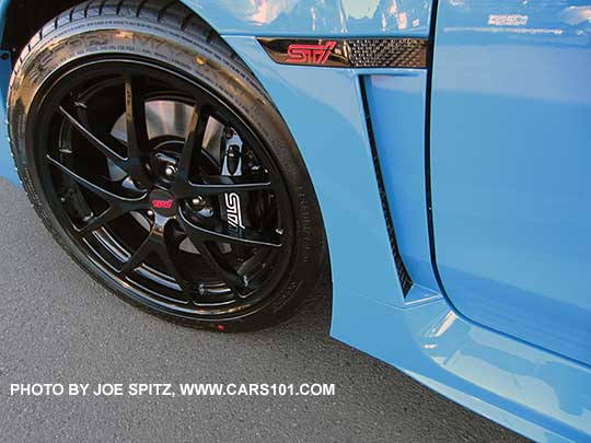 2016 Subaru WRX STI Series.HyperBlue black STI fender logo and 18" BBS black STI alloy wheels
