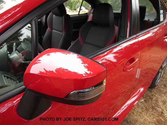 2016 Pure Red STI outside mirror with standard integrated mirrors