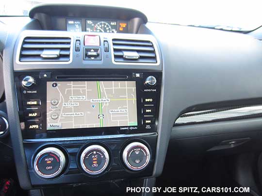 2016 WRX and STI  7" audio, navigation screen.  Standard on STI Limited. WRX shown with single zone climate control.