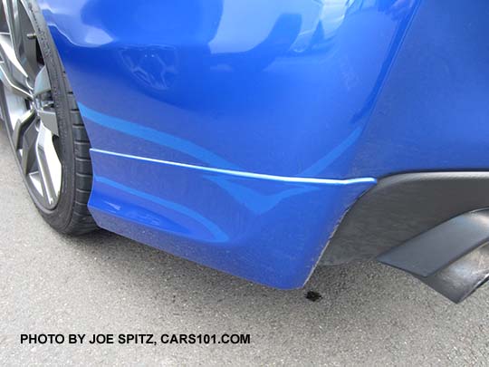 2016 WRX and STI optional rear aero splash guard. left rear, WR Blue shown