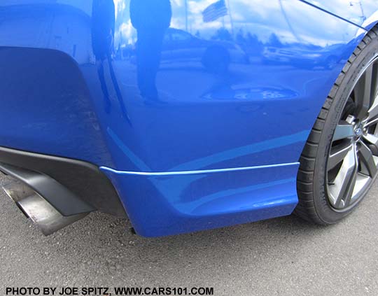 2016 WRX and STI optional rear aero splash guard. Right rear, WR Blue shown