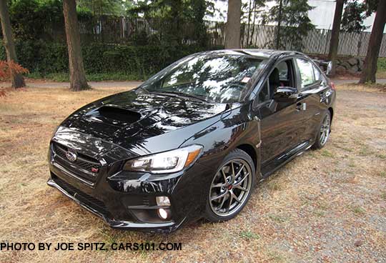 2016 Subaru STI Limited with 18" BBS alloys, black headlight surrounds, fog lights. crystal black