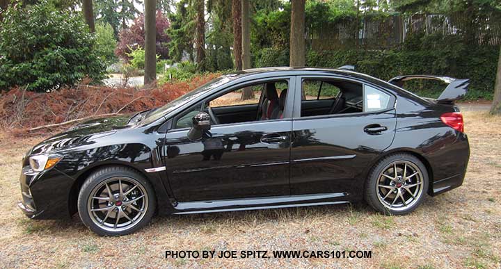 2016 Crystal Black STI Limited, 18" BBS alloys, with optional rear aero splash guards, tall spoiler