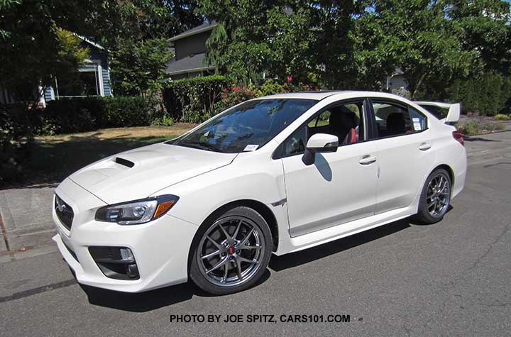 2016 Subaru Impreza WRX STI Limited, 18" BBS Alloy wheels, with tall spoiler, crystal white color shown