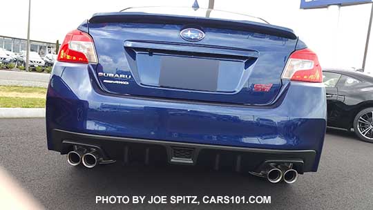 2016 Subaru WRX STI Limited small rear trunk lip spoiler. Lapis Blue color