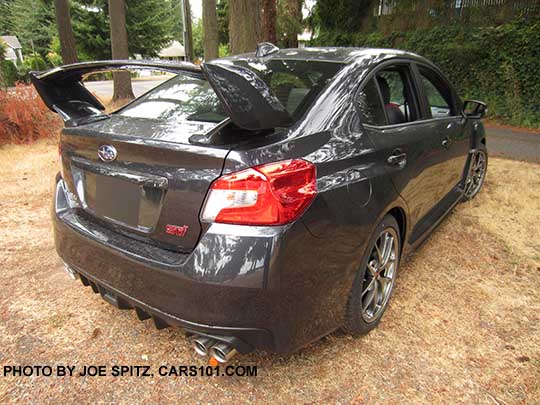 rear view dark gray 2016 WRX STI Limited with  tall wing spoiler