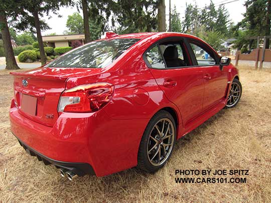 rear view 2016 Pure Red color 2016 WRX STI Limited with small trunk lip spoiler