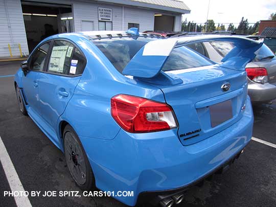 2016 STI Series.Hyperblue rear end with tall spoiler still wrapped in shipping plastic