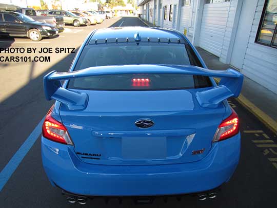 rear view 2016 Subaru WRX STI  Series.HyperBlue with standard tall rear spoiler