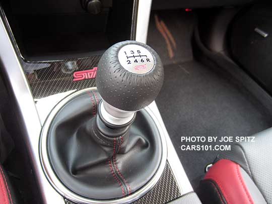 2016 WRX and STI optional leather and aluminum shift knob. STI shown