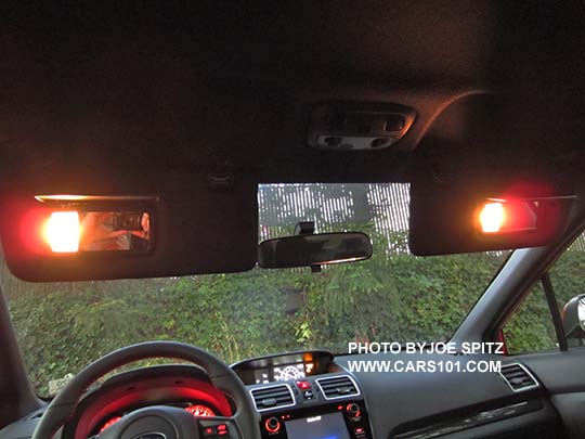 2016 WRX and STI sunvisors showing dual illuminated vanity mirrors.