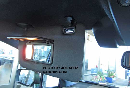 WRX small size sunvisor showing illuminated mirror on a car with optional Eyesight
